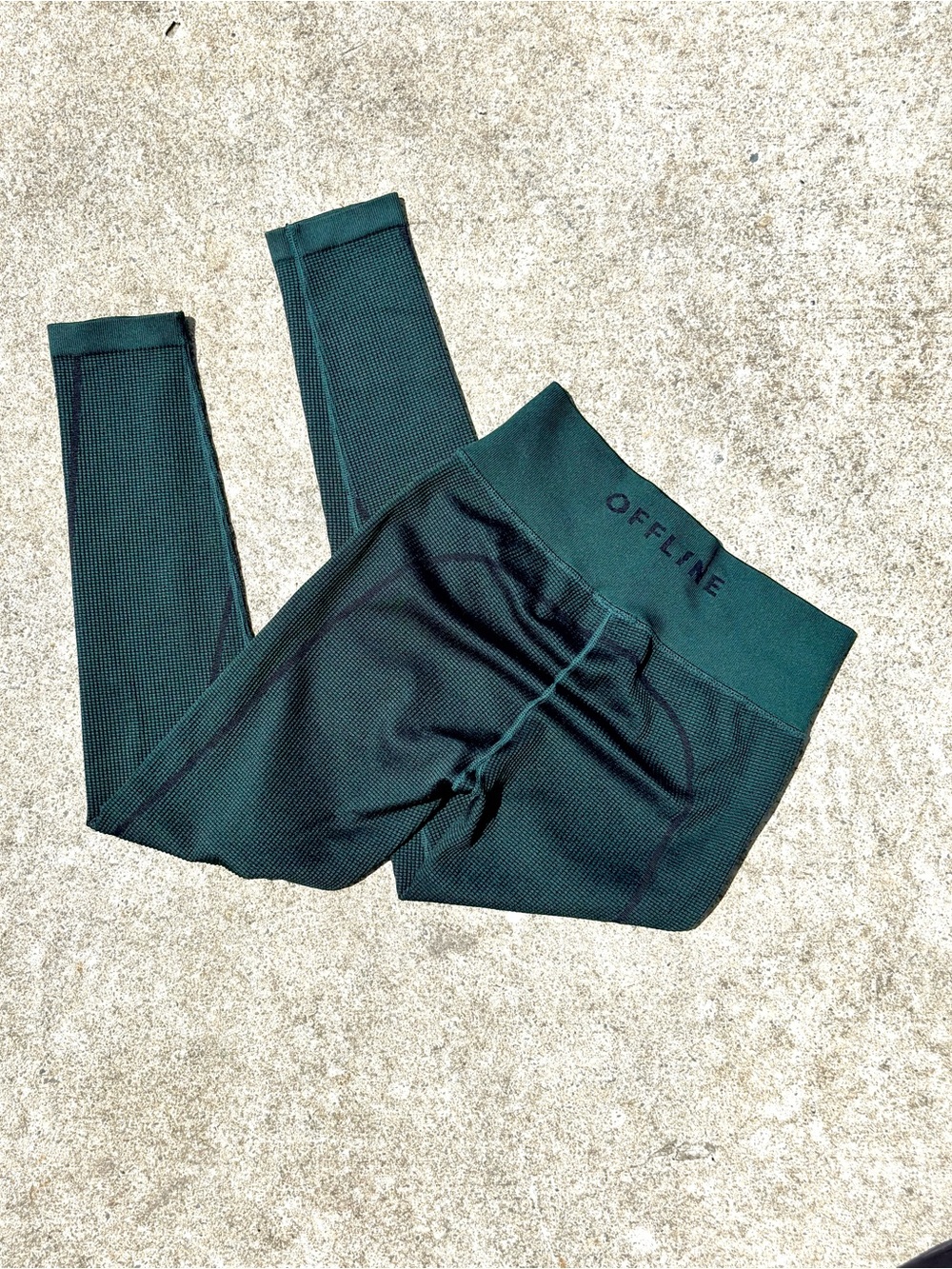 Aerie Offline Dark Green Waffle Knit Leggings